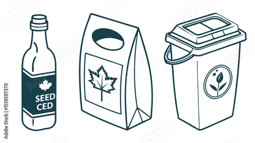 vector illustration of a bottle of milk and a bag