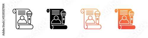 Journalist Multiple Style Icon Set Vector 