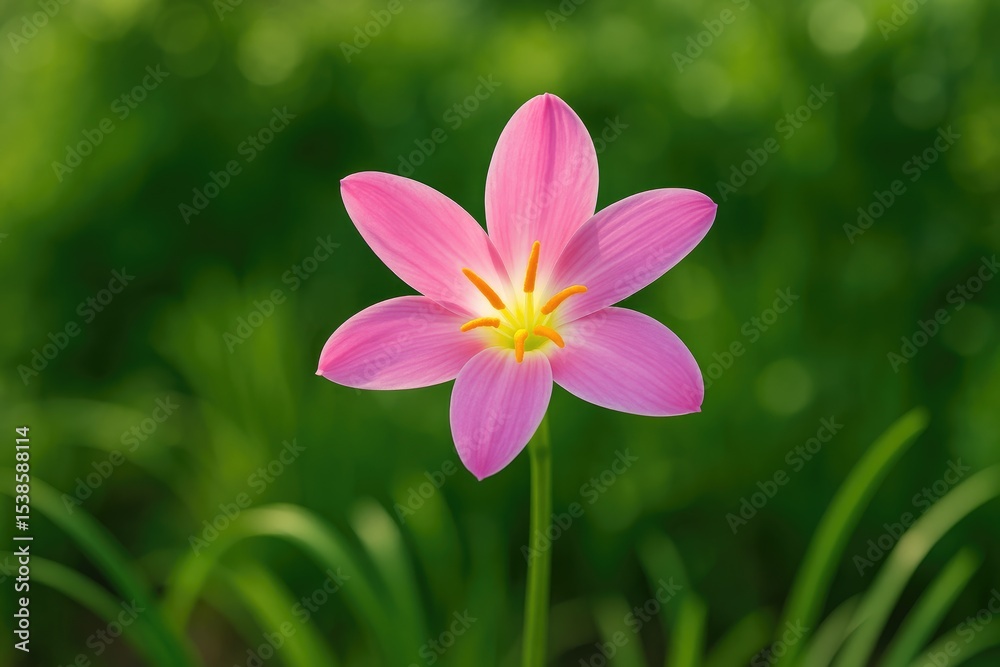 Fototapeta premium Stunning pink Rain lily blooming in a lush garden