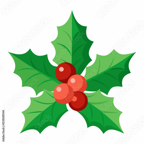 Festive Holly Berry Illustration A vibrant and cheerful depiction of holly leaves and berries perfect for adding a touch of holiday spirit to your designs