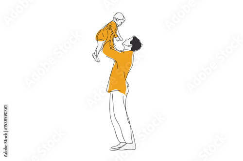 minimal line drawing of dad lifting child for father’s day concept