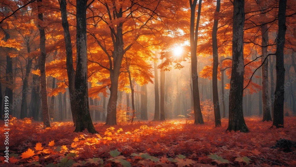 Obraz premium Fall Leaves in a Forest Landscape