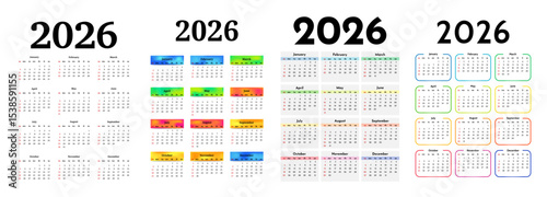 Set of calendars for 2026 isolated on a white background