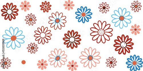 An arrangement of colorful floral illustrations in a summer vacation illustration set with diverse flower designs perfect for various creative projects