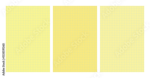 Set of yellow legal pad pages with lined or grid designs