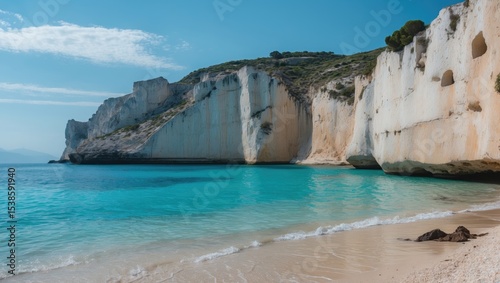 Fototapeta Naklejka Na Ścianę i Meble -  Turquoise waters and limestone cliffs along a scenic beach destination