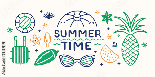 Delightful summer time illustration emphasizing beach elements vacation vibes and festive summer season with a transparent background
