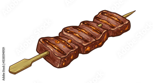 Grilled meat cubes on a skewer isolated PNG with Transparent Background