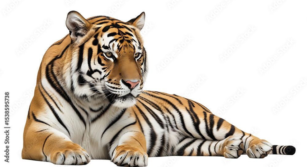 Obraz premium Resting Tiger Isolated on White Background Animal Portrait