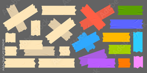 Collection of realistic adhesive tape, washi, mini tape vector stickers