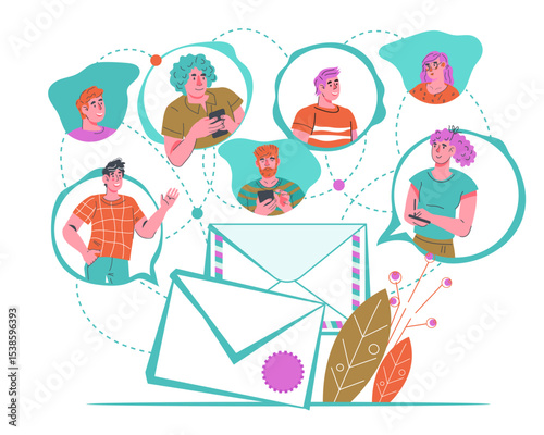 Digital technologies banner related to internet messenger, web, online communication, calls, and conferences, vector illustration on white. Internet communication. Web platforms for virtual meetings.