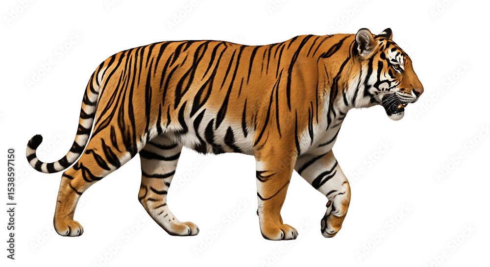 Obraz premium Tiger Walking Isolated on White Background Animal Illustration