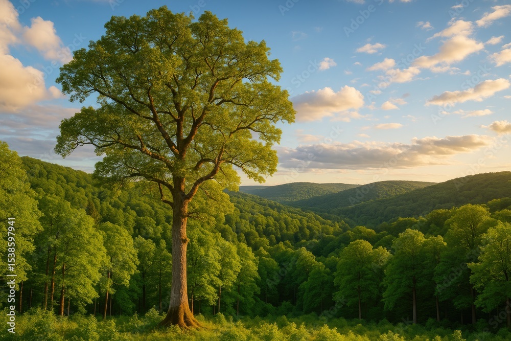 Stunning natural landscape featuring a tree and sunlight Stunning natural landscape featuring a tree and sunlight