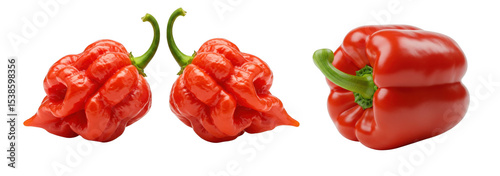 Wrinkled Chili: Trio of ripe red chilies with a textured surface, embodying the fresh heat from the farm, perfect for adding a zest to any food-related project.