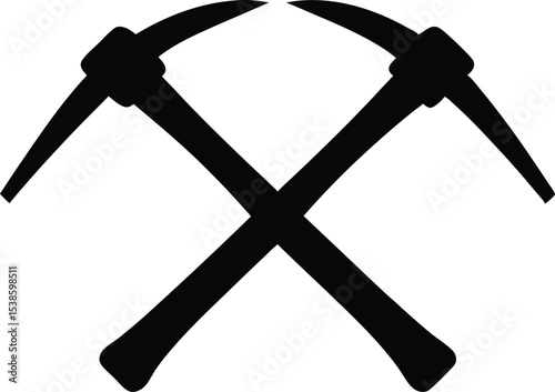 crossed pickaxe silhouette vector, two crossed pickaxe black symbol