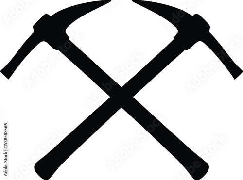 crossed pickaxe silhouette vector, two crossed pickaxe black symbol