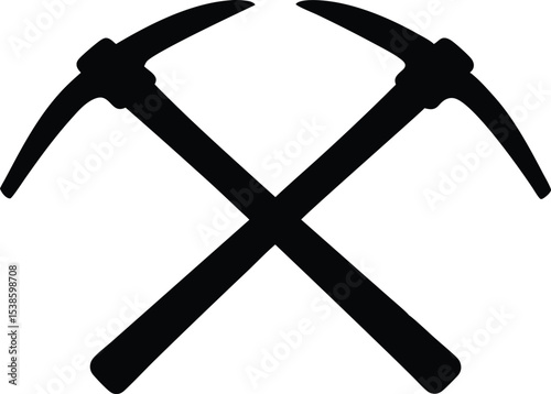 crossed pickaxe silhouette vector, two crossed pickaxe black symbol