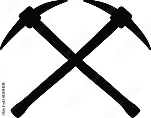 crossed pickaxe silhouette vector, two crossed pickaxe black symbol