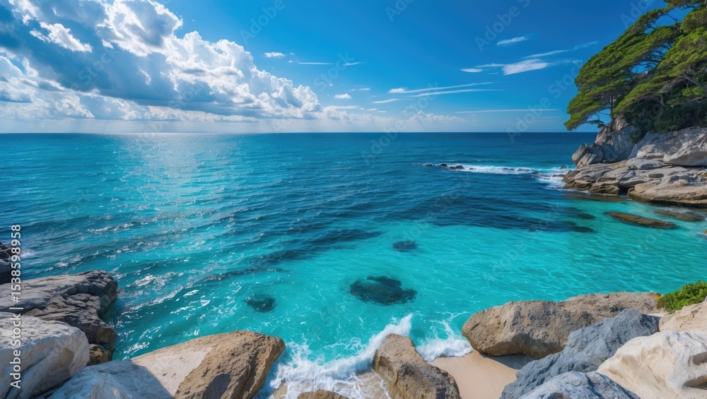 Stunning seaside panorama capturing the vast oceanscape Stunning seaside panorama capturing the vast oceanscape