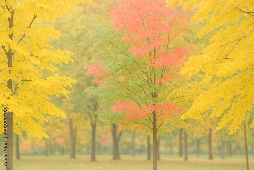 Naklejka premium Pastel autumn hues with vibrant foliage in a serene park setting