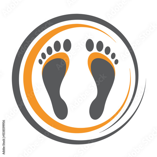 Gray and Orange Footprints Circle Logo Design feet