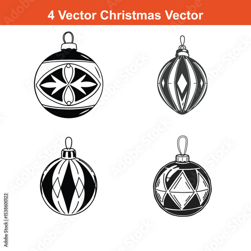 Christmas Ornaments Icons Set,Set of Christmas and New Year silhouette icons. Outline of party black elements of Christmas festive decoration. Christmas tree, Santa, deer, gingerbread, candle, snowbal