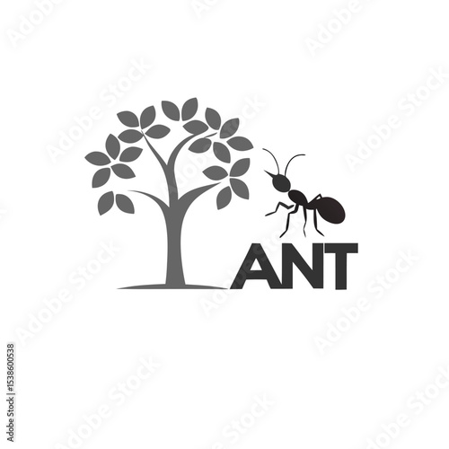 Ant and tree vector icon with white background.