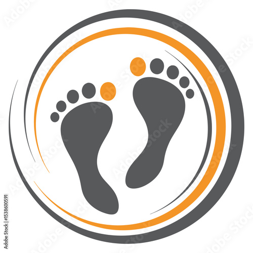 Gray Footprints Orange Circle Abstract Design Graphic 1
