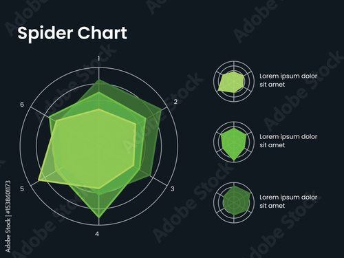 Spider Chart Illustration – Multi-Axis Infographic for Skill or Performance Comparison