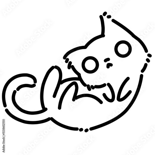 Simple cartoon cat illustration outline line art 