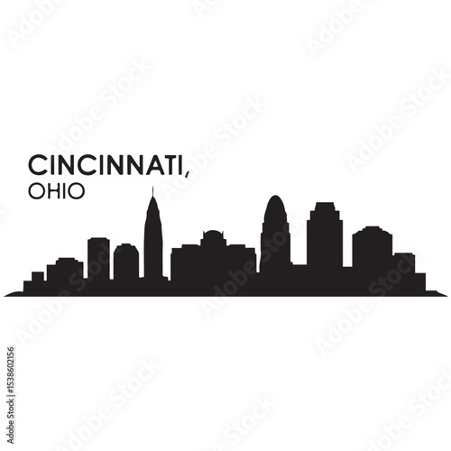 Cincinnati skyline horizontal banner. Cincinnati, Ohio . Vector template for your design. Vector black silhouette. with white background