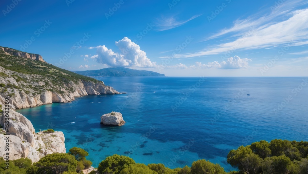 Fototapeta premium Azure waters adjacent to a Mediterranean island