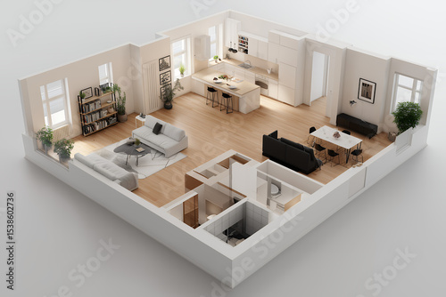 Minimalist Apartment Floor Plan with Cozy Living Room and Modern Kitchen Design