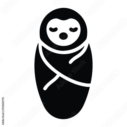 Swaddled newborn baby silhouette wrapped in blanket cozy and sleepy