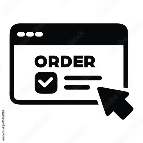 Online order confirmation and processing icon concept in black and white