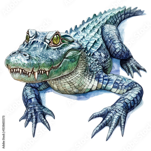 American Alligator, watercolor painting vector, isolated on a white background.