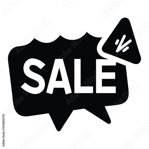 Black speech bubble featuring sale and percentage sign for shopping promotions