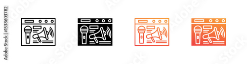Broadcast Multiple Style Icon Set Vector 