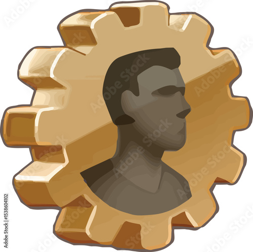 Profile Icon Man's Face Inside a Cogwheel Gear