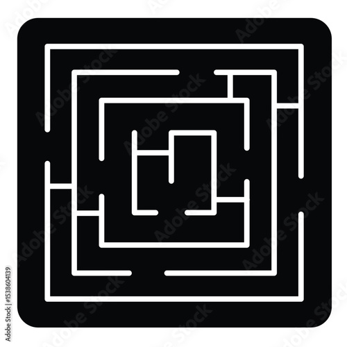 Square maze with entrance and exit solid icon, logical game concept. Vector graphics. Labyrinth with square shape sign on white background, style mobile or design.