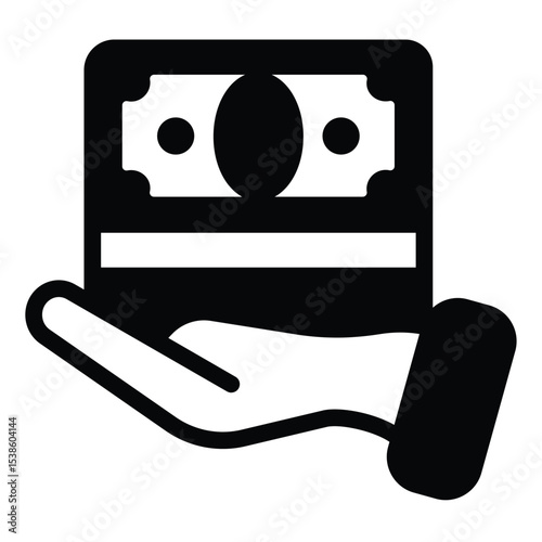 Stack of banknotes in hand solid icon, design recruitment concept. Vector graphics. Hand with salary, money reward sign on white background, style mobile or design.