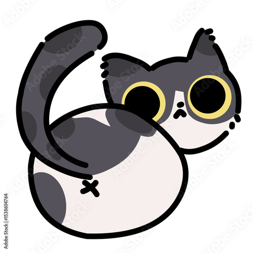 Funny black and white cat illustration art