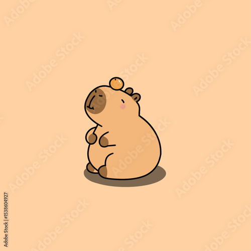 Cute Chubby Capybara Doing Acrobatics with Oranges – Fun and Playful Vector Illustration.

