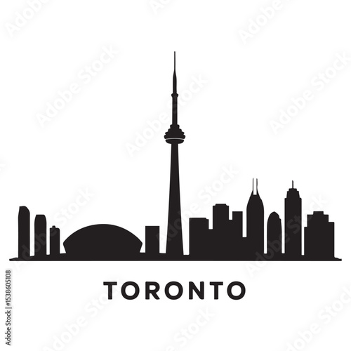 Vector Toronto skyline. Travel Toronto famous landmarks. Business and tourism concept for presentation, banner, web site. Vector black silhouette. with white background