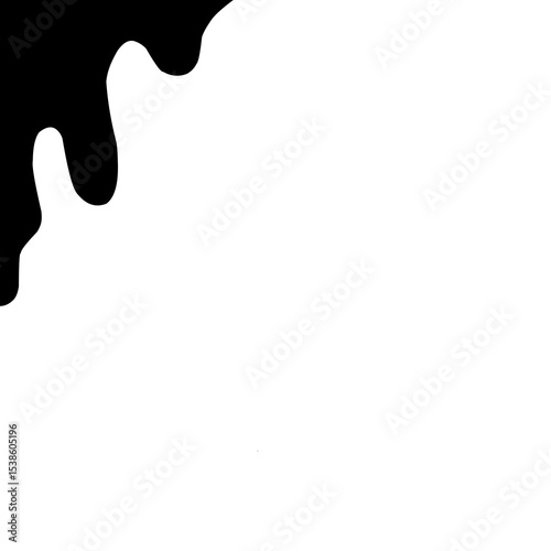 black dripping liquid shapes on the upper left side against a white background. The design evokes the look of paint or ink drips and can be used for modern or abstract themes.