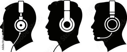Headphone headset vector silhouette icon audio music call communication listening gamer podcasting studio editable stock vector illustration