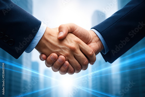A firm handshake symbolizes collaboration and trust between professionals highlighting commitment in a modern business environment