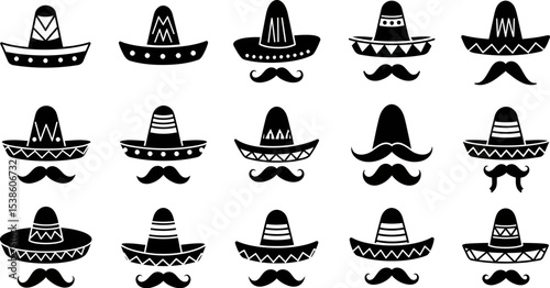 Vector mexican sombrero hat and mustache illustration cinco de mayo party celebration design elements set editable stock vector illustration