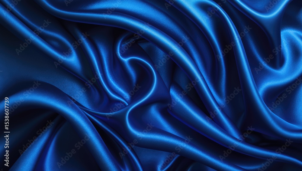 Fototapeta premium Deep blue silk satin fabric. Sophisticated abstract backdrop. Liquid wave effect or silk with gentle wavy folds. Attractive fabric background with copy space for your design.