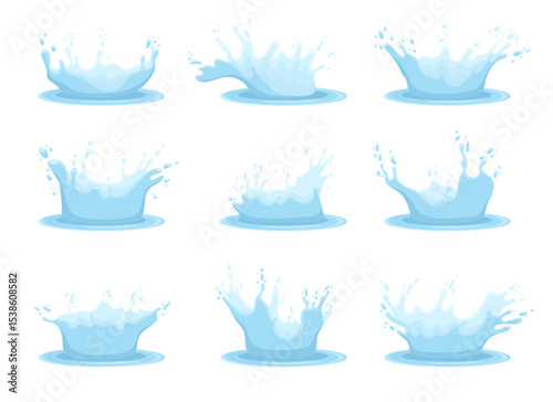 Water splash collection: Dynamic water droplets frozen in time for design.